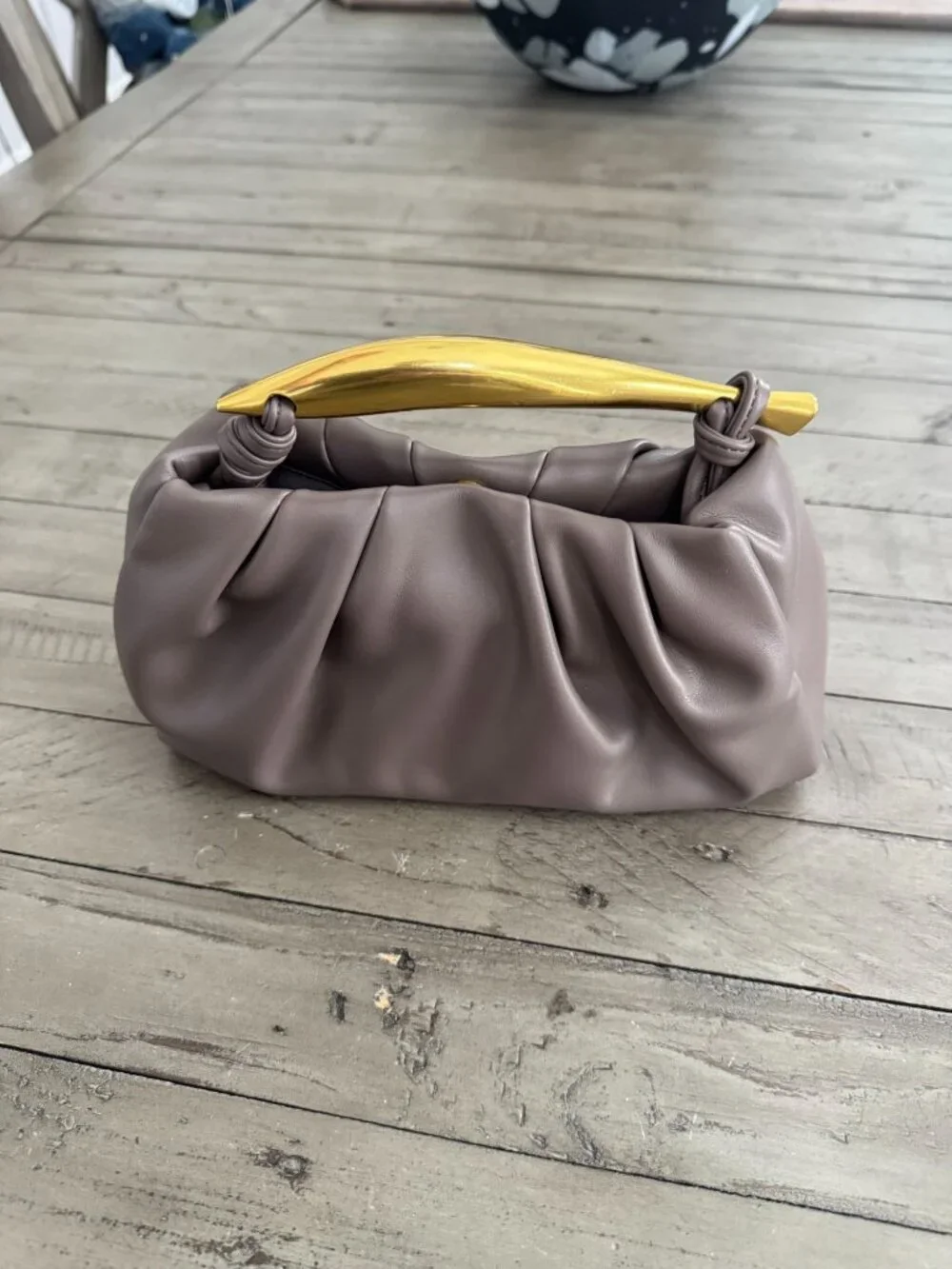 by Anthropologie Asymmetrical Hardware Satchel Bag Purse Gold Handle